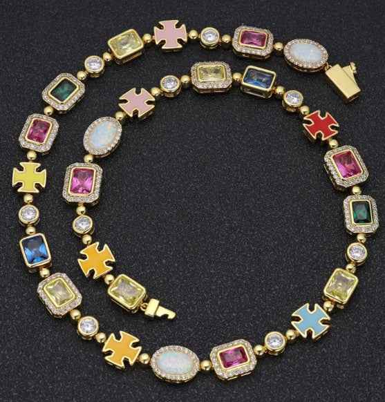Unisex Gold-Plated Gemstone Necklace